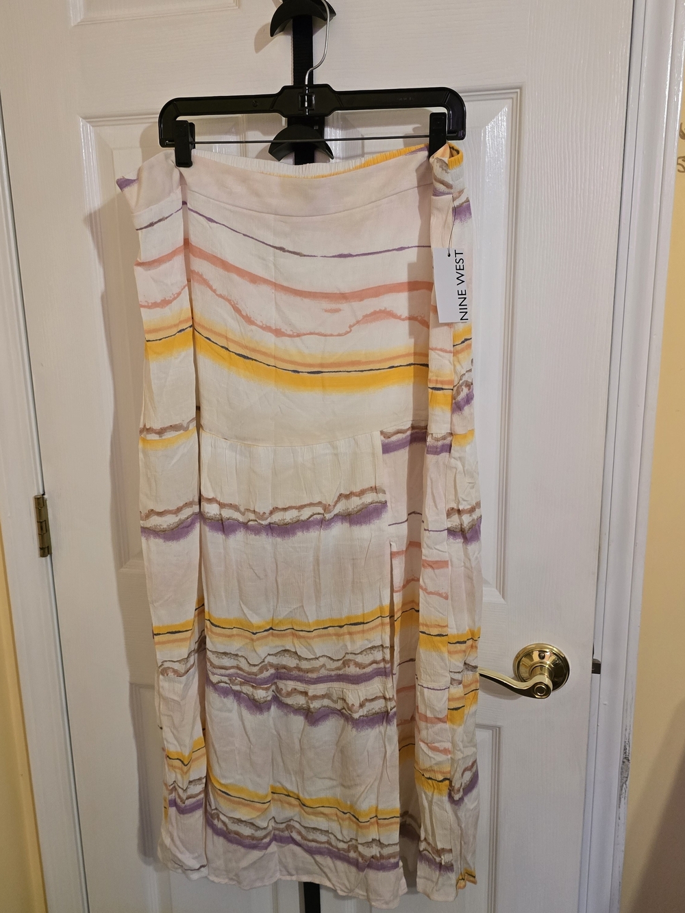 Nine West Cream Maxi Skirt with Yellow and Lavender Stripes